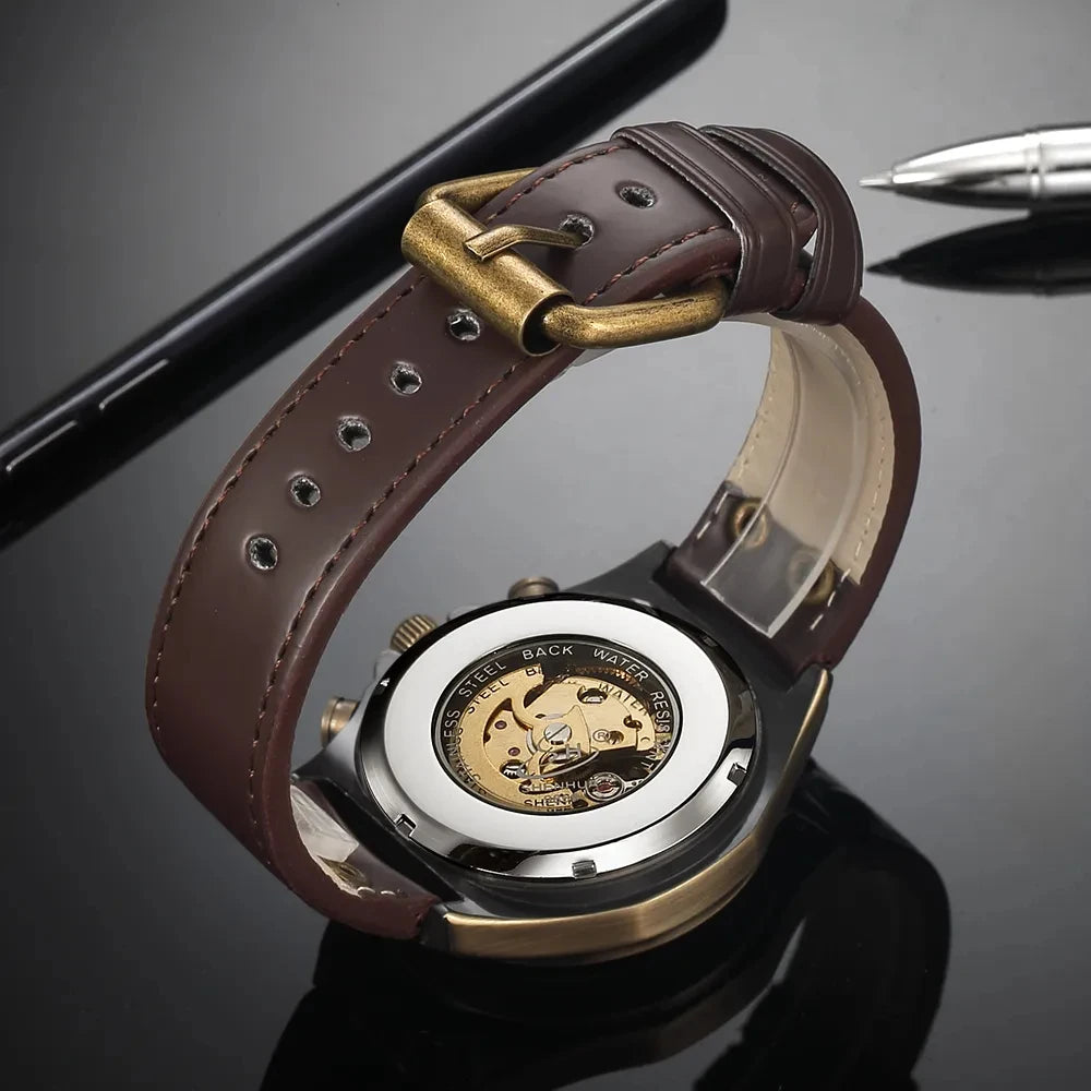 Retro Mechanical Automatic Men's Watch Taboga Lifestyle, bronze case detail
