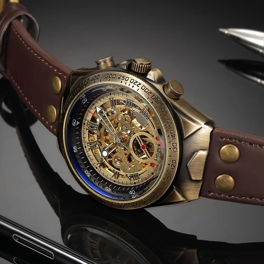 Retro Mechanical Automatic Men's Watch Taboga Lifestyle, skeleton dial