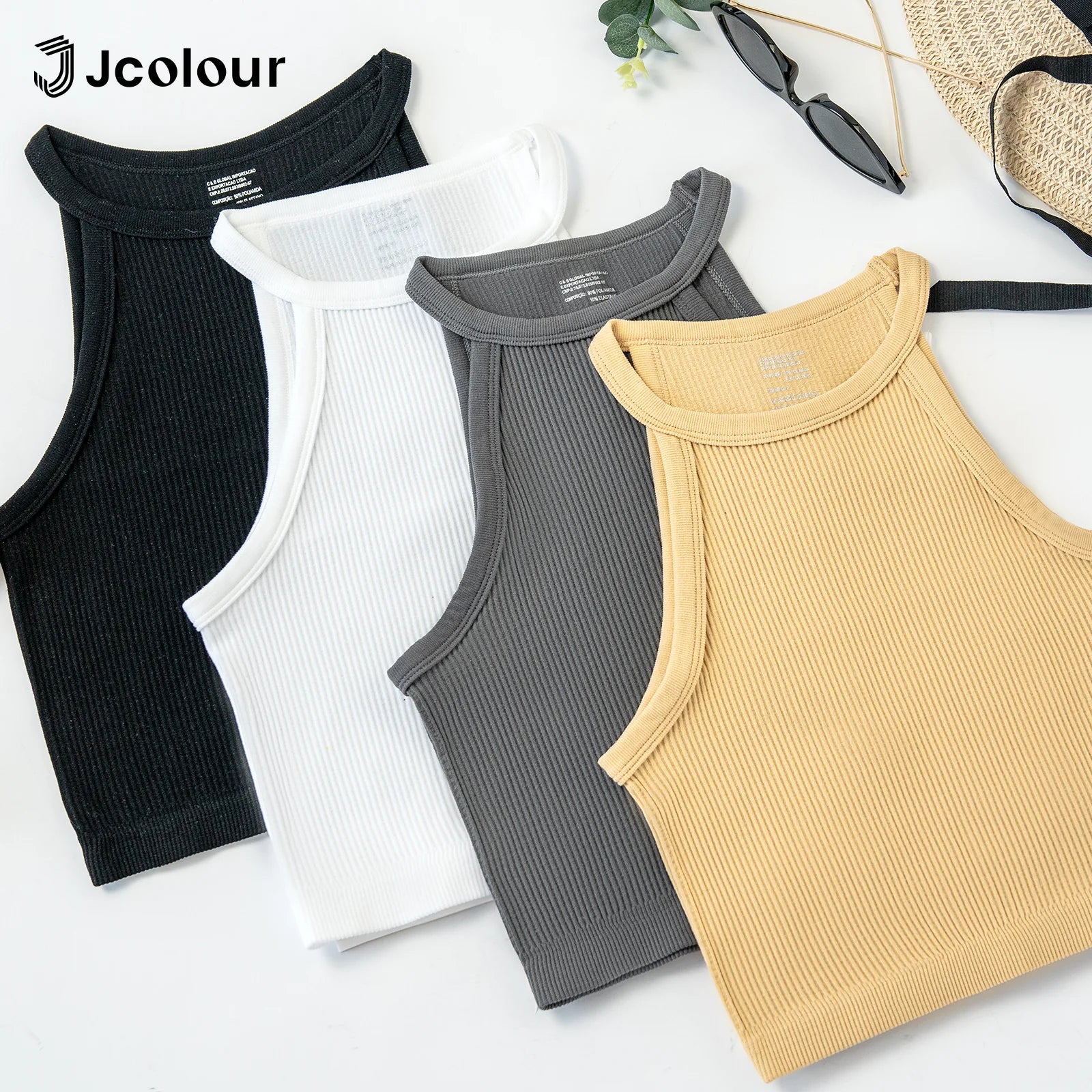 Women's Ribbed High-Neck Crop Top Taboga Lifestyle, fabric detail