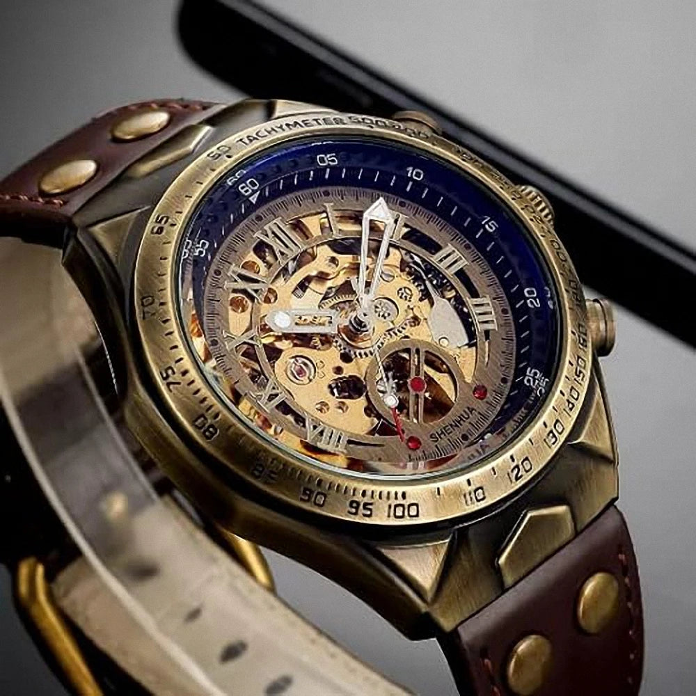Retro Mechanical Automatic Men's Watch Taboga Lifestyle, leather strap