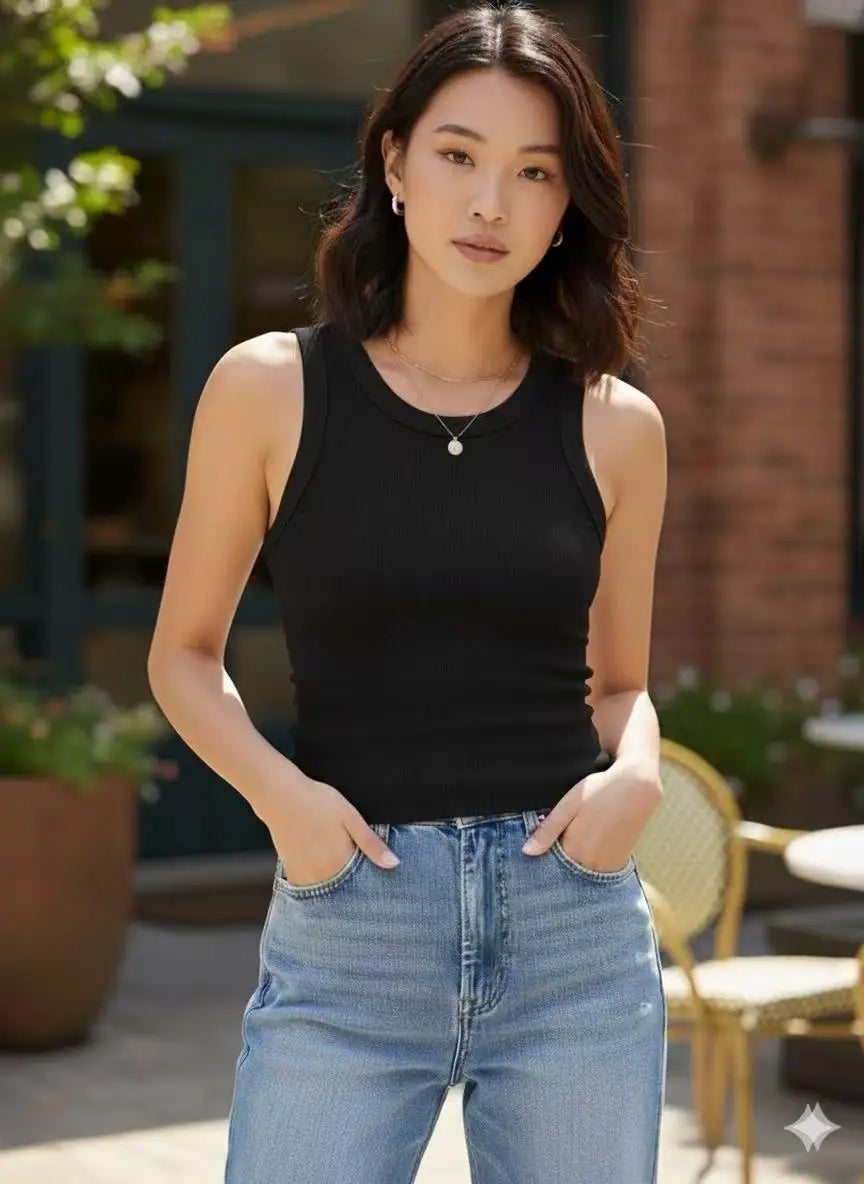 Women's Ribbed Crew Neck Tank Taboga Lifestyle, lifestyle photo