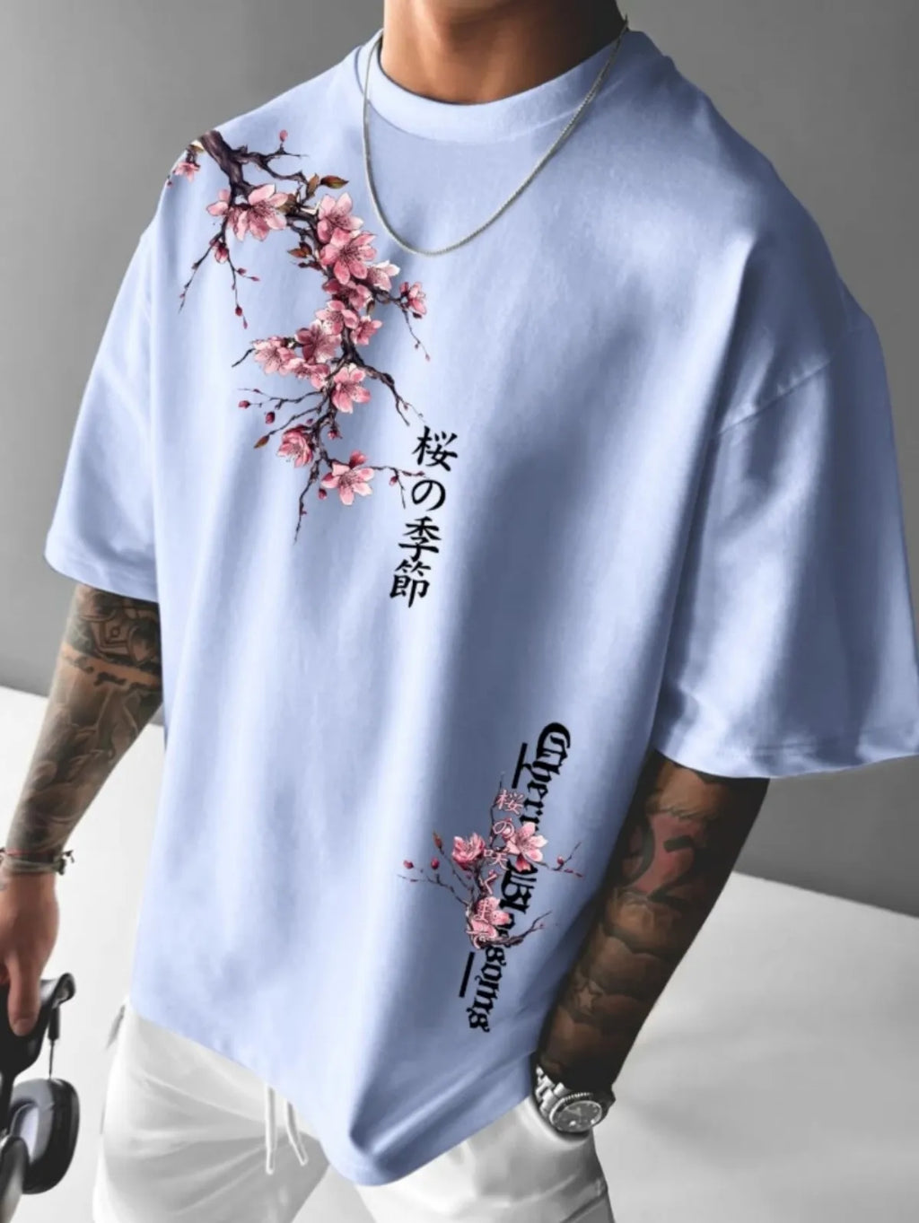 Cherry Blossom Print Tee Taboga Lifestyle, worn by model