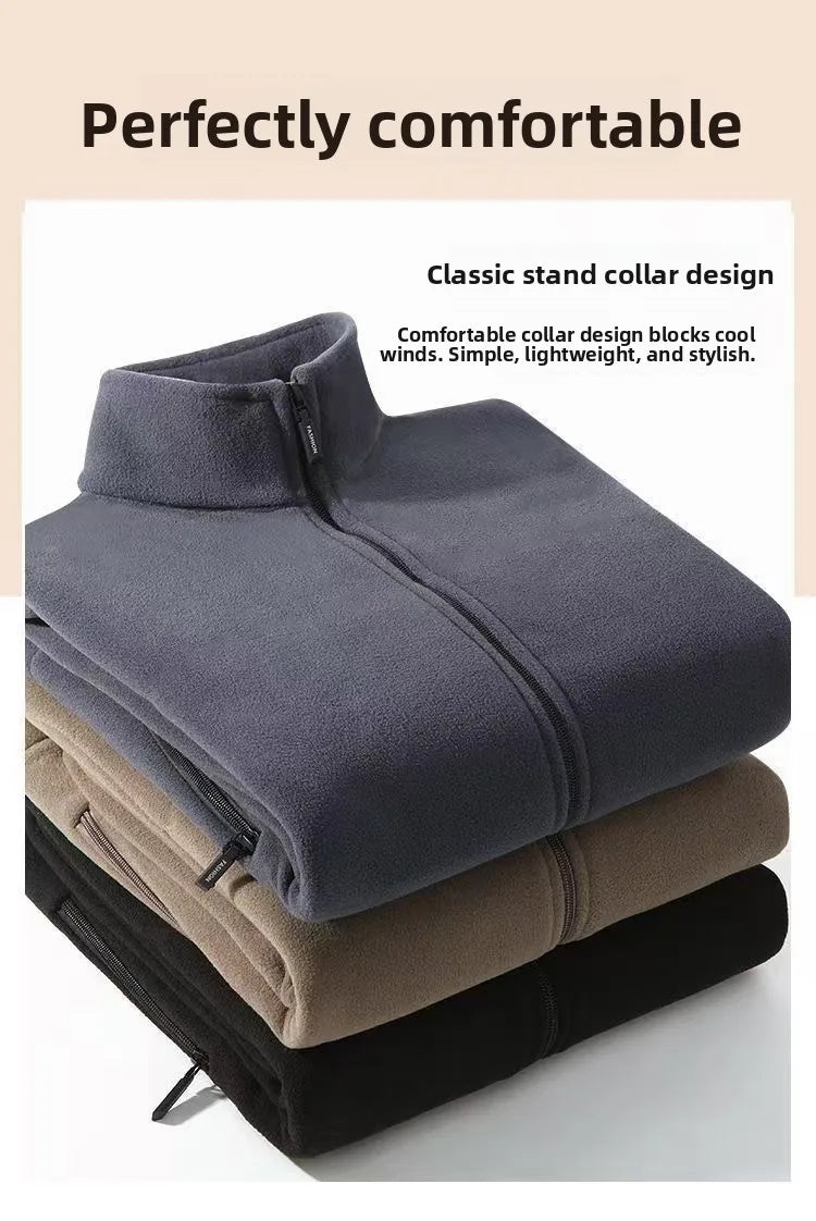 Men's Fleece High-Collar Jacket Taboga Lifestyle, zipper detail