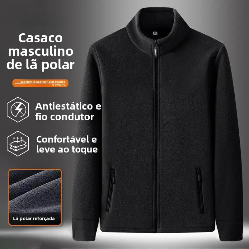 Men's Fleece High-Collar Jacket Taboga Lifestyle, dark grey color