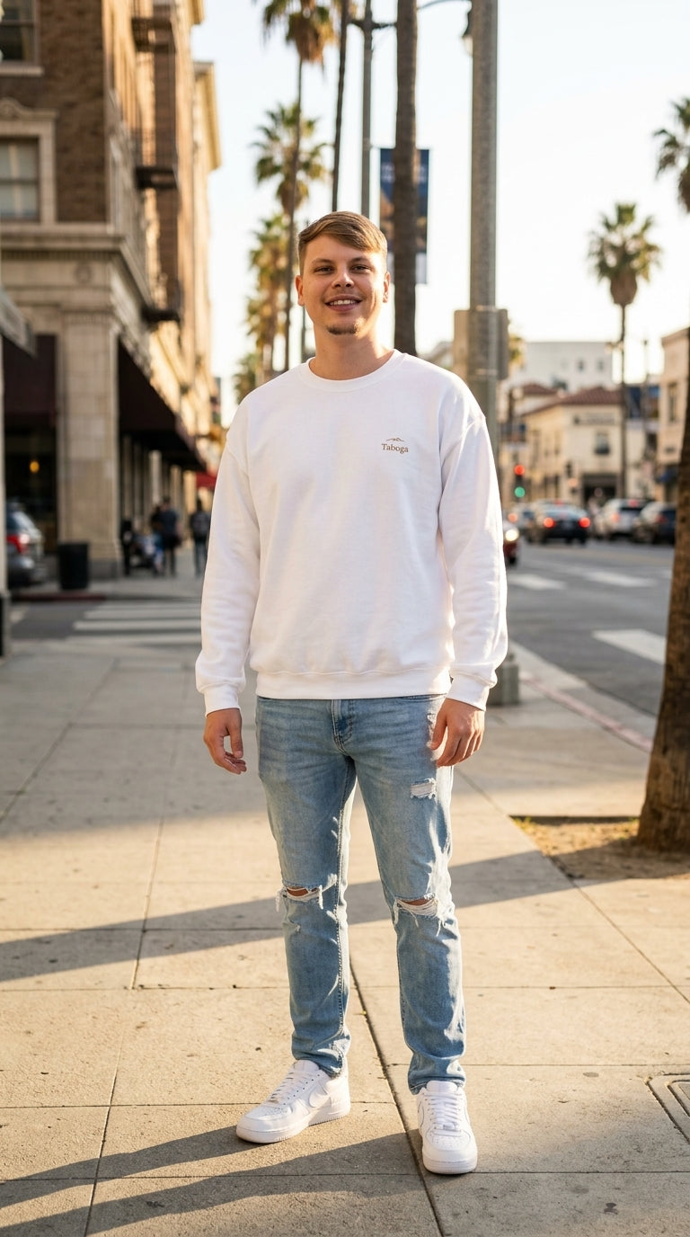 Taboga Faith Crewneck, front view graphic detail